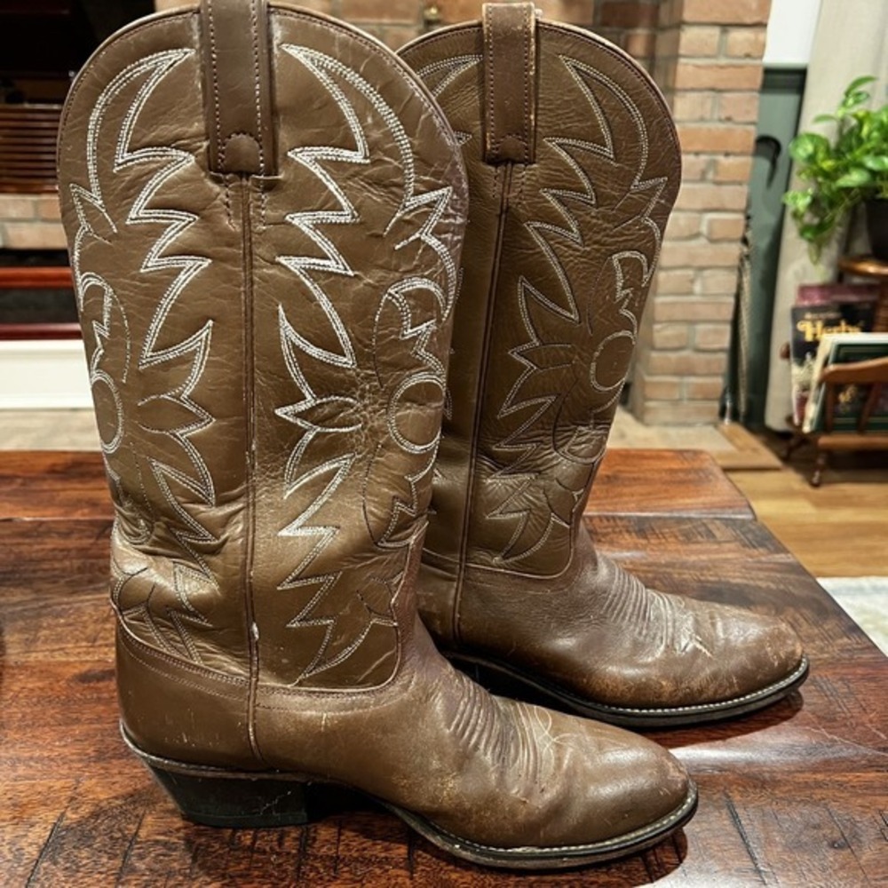 Vintage ACME Brown Leather Pointed Toe Cowboy Western‎ Boots 1960s Mens Size 7.5